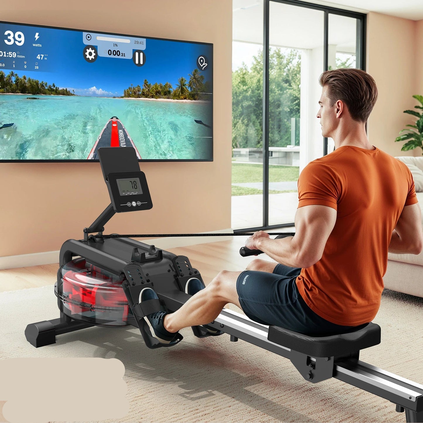 Waterroeimachine – Roeitrainer – Fitnessapparaat – Thuis Trainer – Water Weerstand – Bluetooth Connectiviteit - Zwart