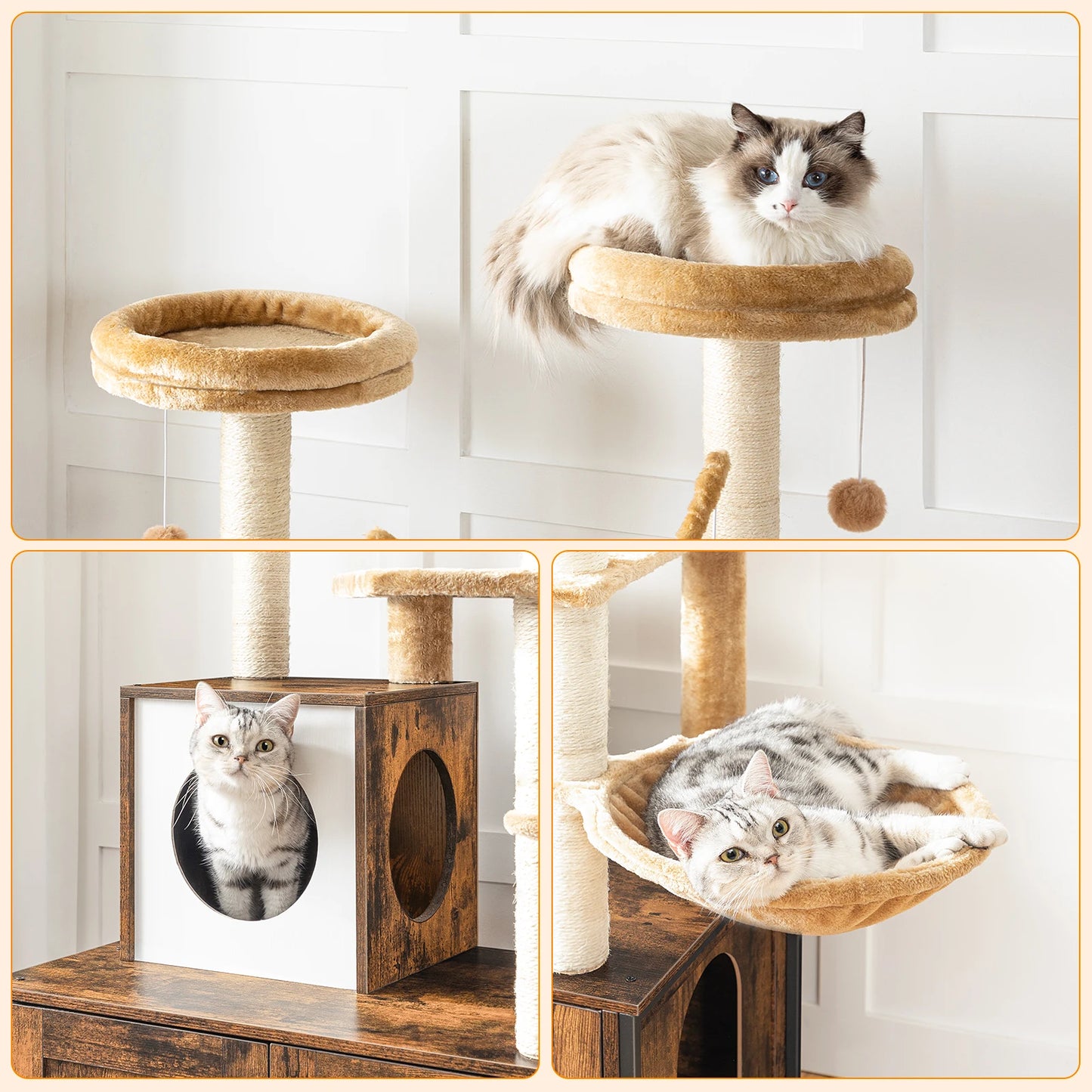 Kattenklimpaal – Kattenkrabpaal – Klimmeubel – Kattenmeubel – Rustplek – Houten Frame – Verstelbare Voeten