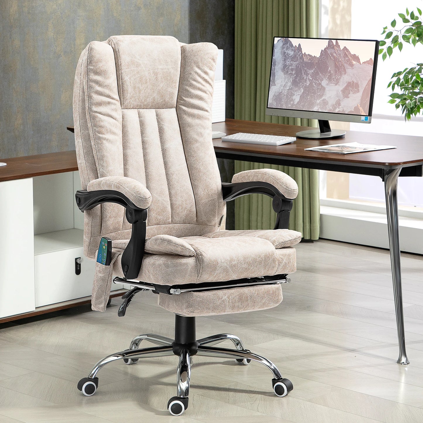 Massage Gaming Stoel - Bureaustoel - Swivel Stoel - met Voetsteun - Hoofdsteun - Verstelbare - Rugleuning - 6-puntsmassage - Ergonomische - Draaibare - 62 x 67 x 113-120 cm - Cream