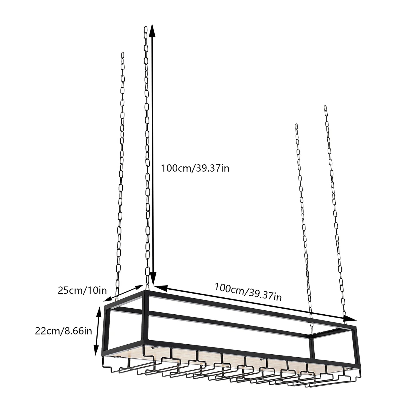 110cm/100cm Hanging Wine Rack Wine Bottle Holder Glass Shelf Kitchen Storage Display Rack Ceiling Mount Adjustable