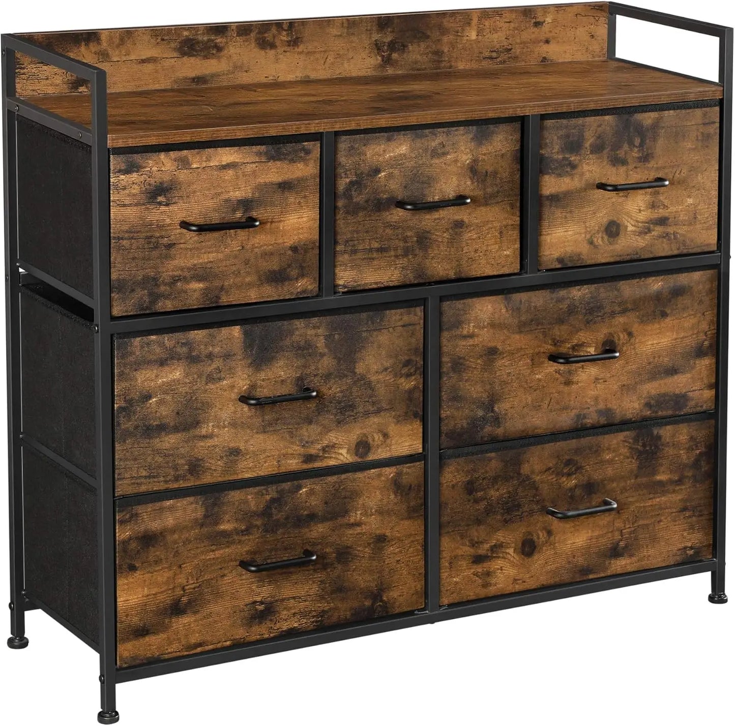 Chests of drawers wood - 7 drawers industrial style - metal frame chest of drawers - fabric drawer - Brown