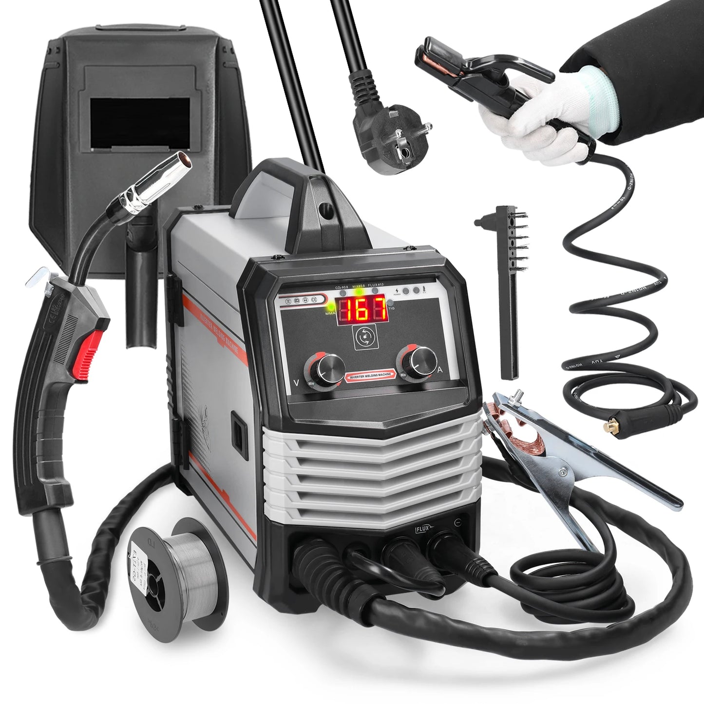 Welding Machine - Electric Welder - Multifunctional - 4 in 1 MIG MMA MAG TIG - Inverter Welder - Portable Electric Welding Machine - Intelligent Welder - Gray
