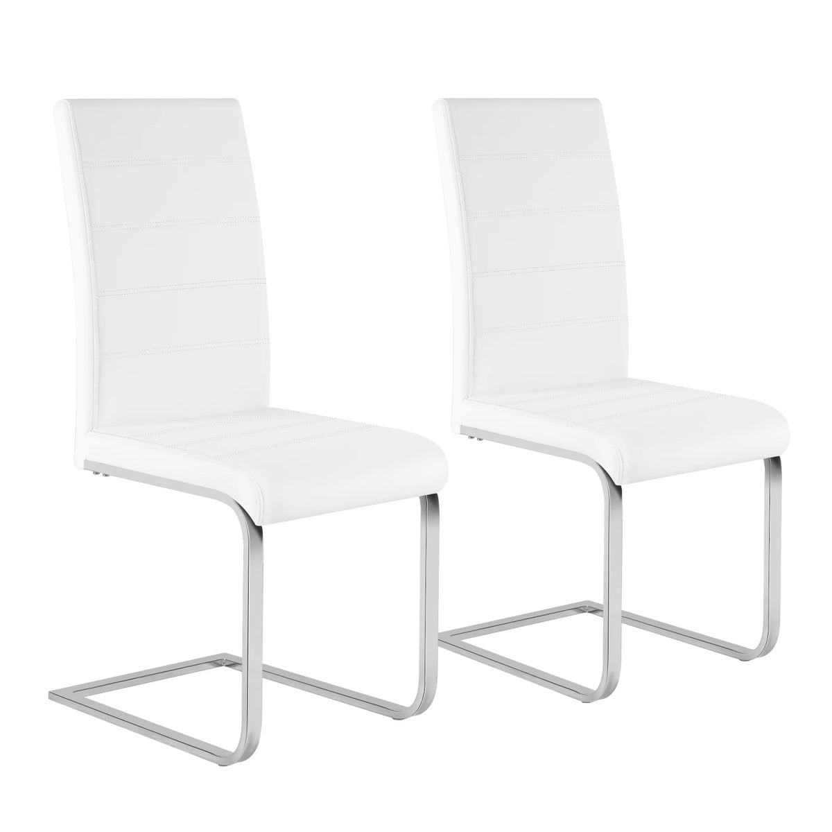 Eetkamerstoel - Eetkamerstoelen - Stoel - Ergonomische Stoel - 2 Stuks/Set - Gegalvaniseerd Metalen Frame - Hoge Rugleuning - Wit Leer - QUORE