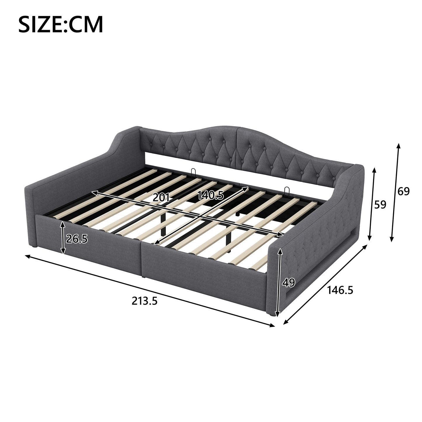 Eenpersoonsbed – Stijlvol Bed – Tweepersoonsbed – Bedframe – Logeerbed – 140x200 cm – Geïntegreerde LED Verlichting – Opberglade