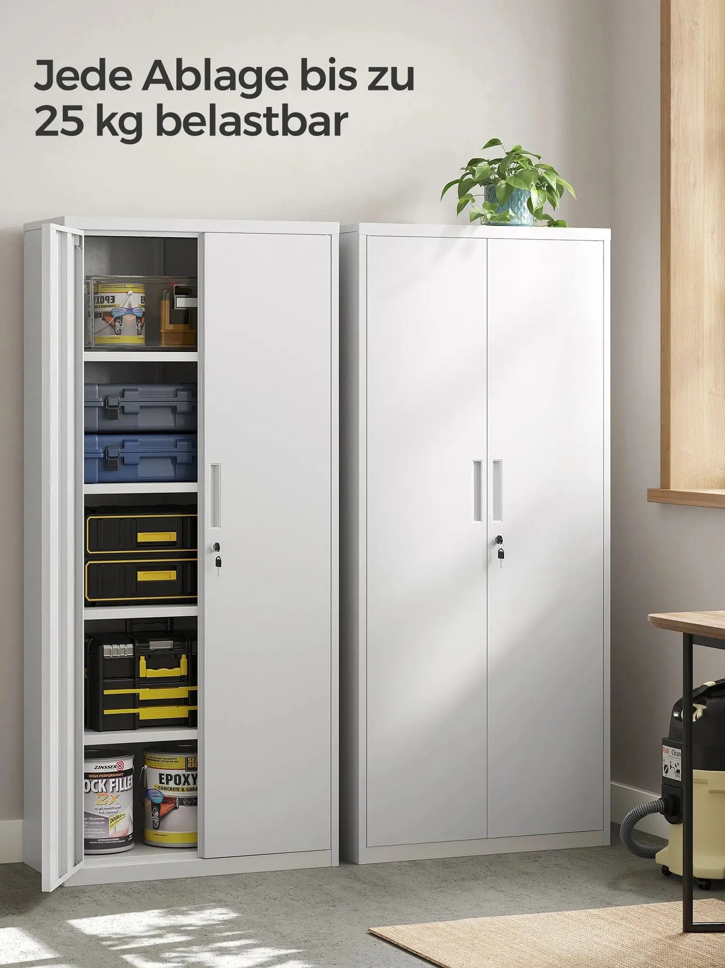 Stalen Archiefkast – Metaal Kast – Documentenkast – Opbergkast – Bureaukast – 5 Verstelbare Planken – Poedergecoat Staal - 40x80x180 cm - Wit - QUORE