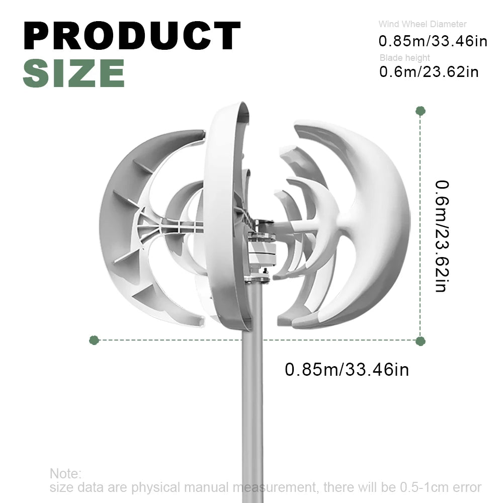 Verticale Windturbine – Windgenerator – Duurzame Energie – Stille Turbine – 5000W Vermogen – Glasvezelbladen – 48V - met Gratis Controller
