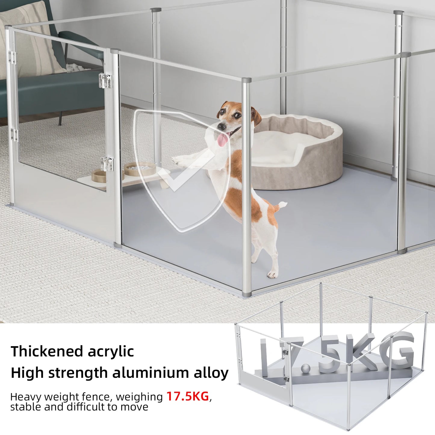 Acrylic Hondenren – Hondenhok – Puppyren – Whelping Box – Dierenren – Aluminium Frame – Waterdichte Voedingsmat – 120x120x61 cm