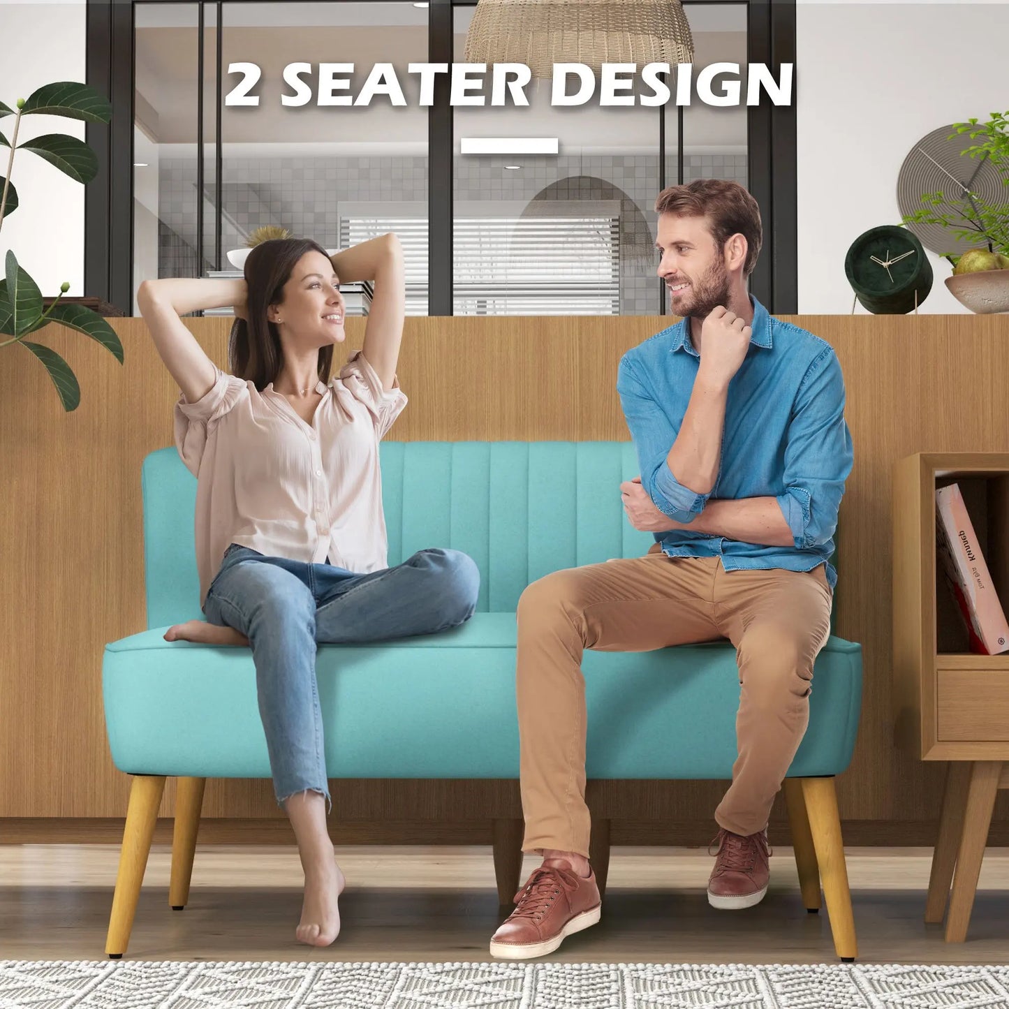 Tweezits Sofa – Kleine Bank – Zitbank - 2-Zits Bank – Loveseat – Compact Formaat – Velvet Stof - Fris Groen
