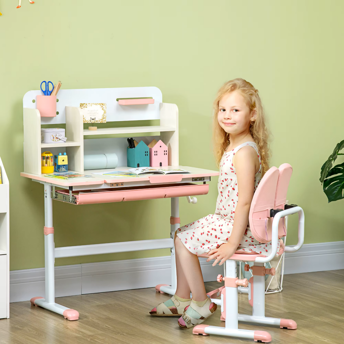 Kindermeubelset - Kindertafel - Kinderstoel - Kinderbureau - Kinder Bureau & Stoel Set - Studie Tafel & Stoel - Hoogter Verstelbar - voor Kinderen - 3-12 jaar oud - PP - MDF - Staal - Polyester - Schuim - 80 x 52 x 88-109 cm - Roze
