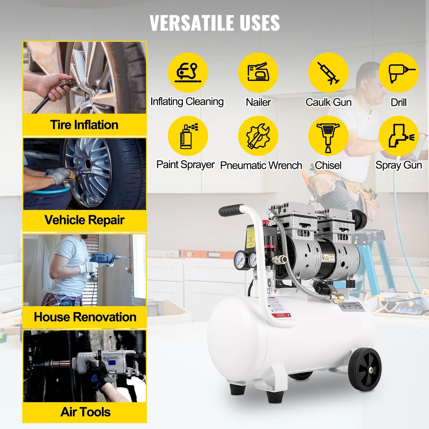 Airpress compressor - Luchtcompressor - Compressor - Stille Compressor - 25L - 1 PK - 750W - Olievrije Compressor met Stalen Tank - Ultra Stil - Draagbare - voor Werkplaats en Thuisgebruik