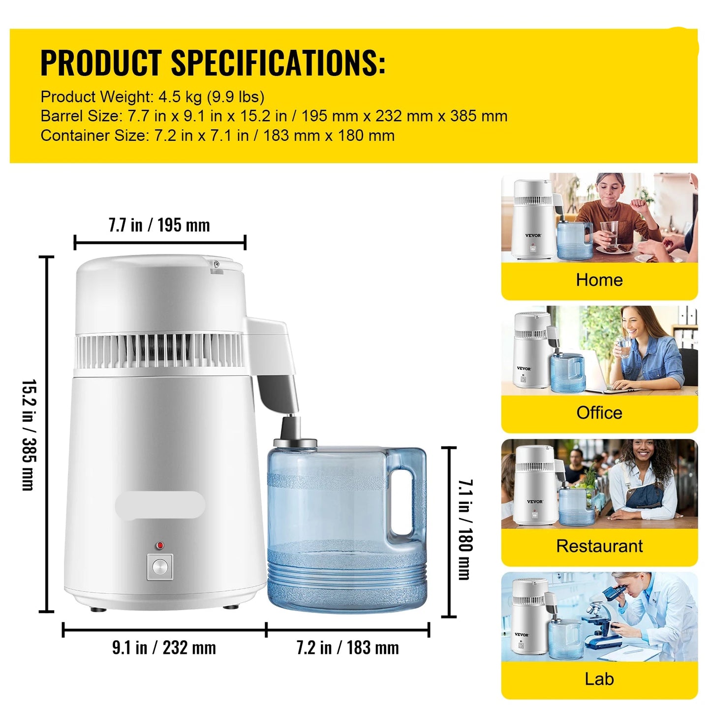 Waterdestilleerder - Destilleerapparaat - RVS - Water Destilleren - 4L - Water Distiller - Destilleerketel - Destilleerder - Purifier & Filter Dispenser – Roestvrij Stalen Drinkwaterverhitter voor Thuis en Kantoor
