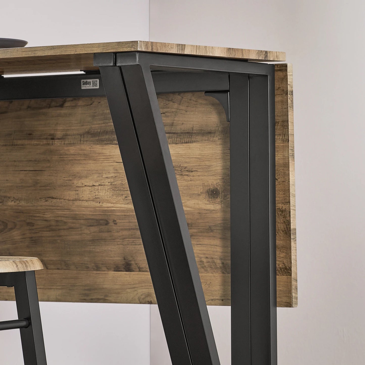 Eettafelset – Klaptafel – Stoelenset – 5-delige Eethoek – Compact – Klapblad – Metalen Frame - Khaki-beige - QUORE