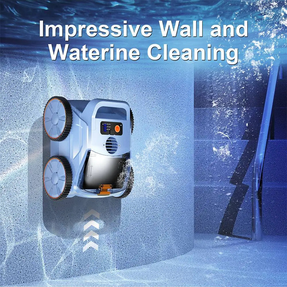 Draadloze Robotische Zwembadreiniger - Zwembadrobot - Zwembadonderhoud - 18000Pa Zuigkracht - 3 Reinigingsmodi - Waterdicht IP68 - Wand- en Waterlijnreiniging - 7800mAh Batterij - Voor Zwembaden tot 200m² - Blauw
