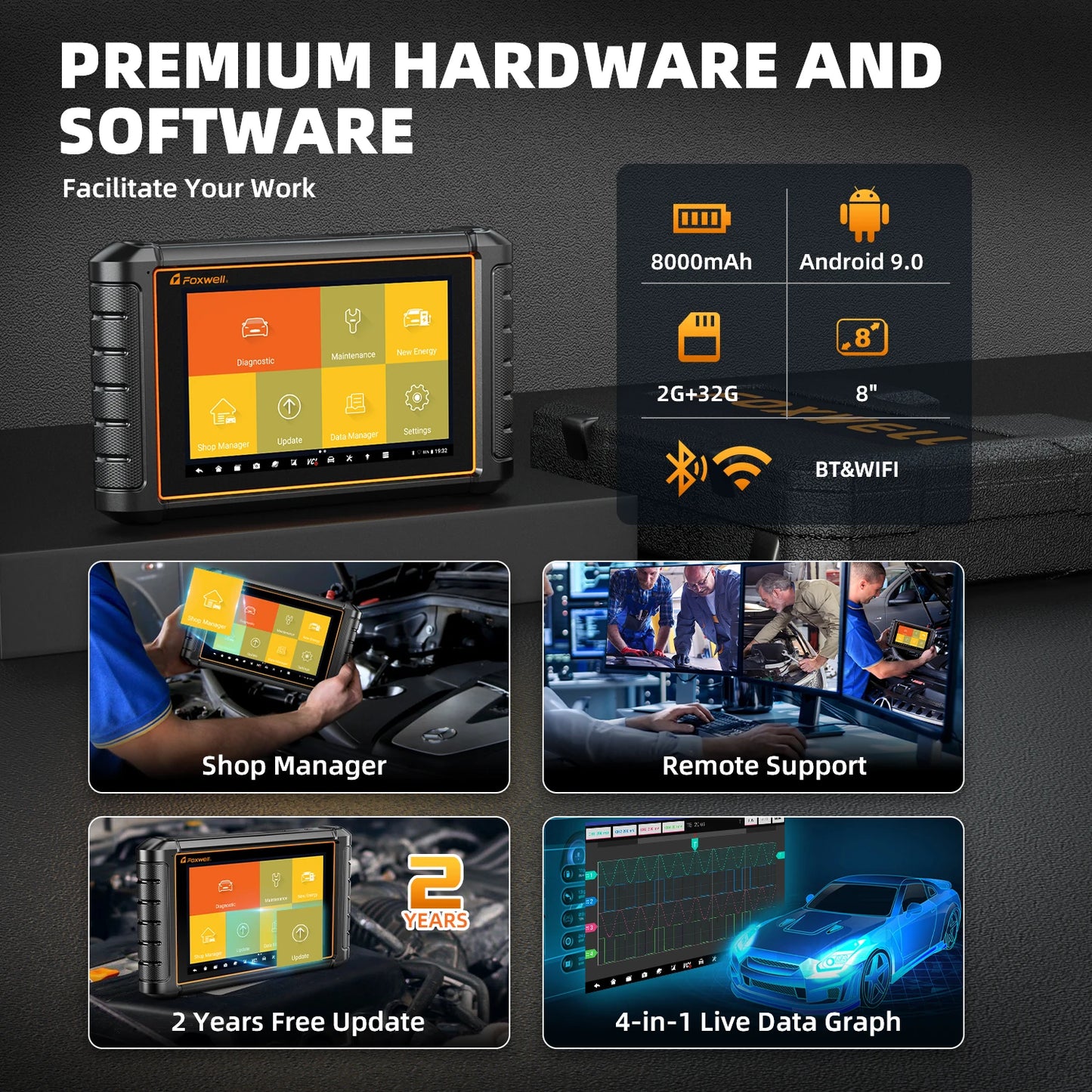 Diagnosetool Auto – OBD Scanner – Foutcode Uitlezer – Auto Scanner – Elektronische Systeemdiagnose – 8-Inch Touchscreen – Draadloos Met Bluetooth