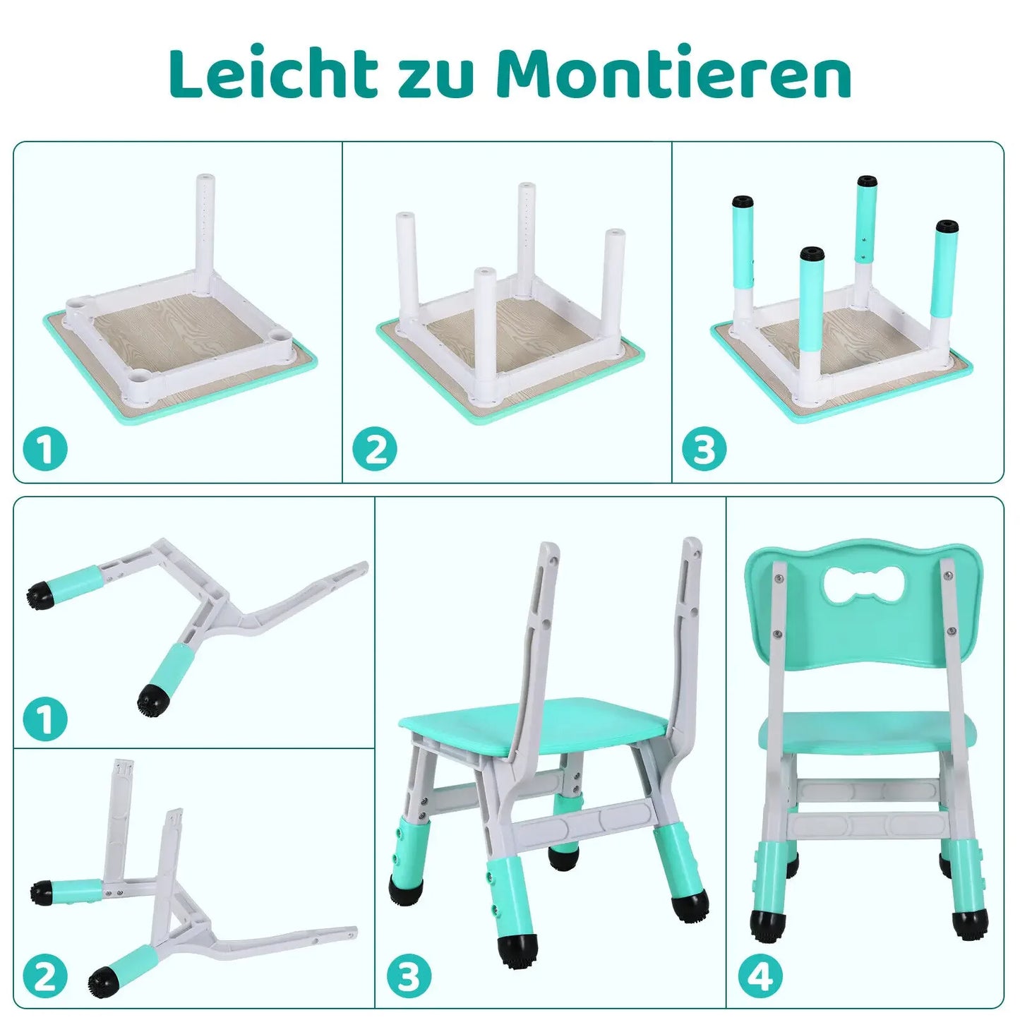 indertafel Met Stoeltjes – Verstelbare Kindertafel Set Met 2 Stoelen – Ergonomisch Ontwerp – Speeltafel Voor Kinderen Van 3 tot 8 Jaar – In Hoogte Verstelbaar – Ideaal Voor Speelkamer - Kinderkamer of Klaslokaal – Turquoise