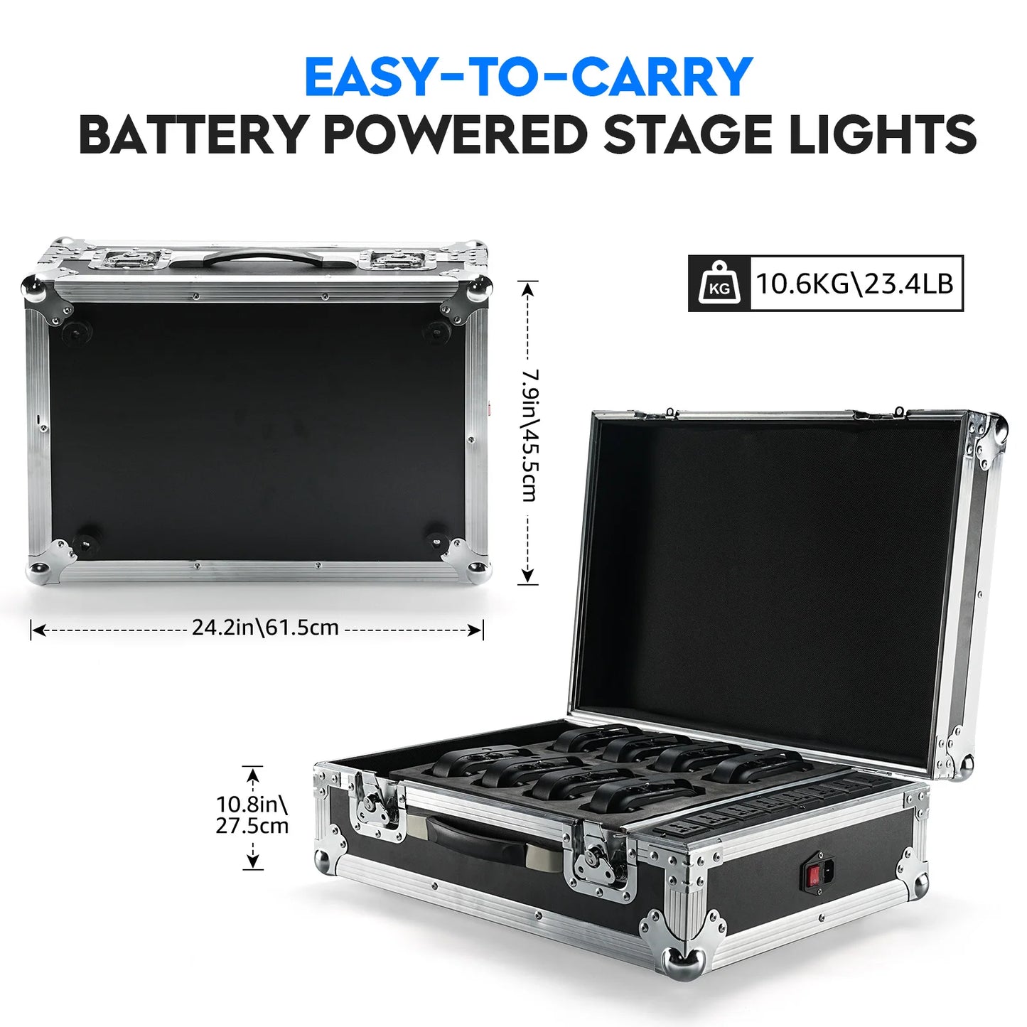 Mini LED PAR Lampen Set – Draadloze LED Stage Verlichting – Oplaadbare DJ Lampen – RGBWA UV Licht – 8 Stuks Met Flightcase – 10 Uur Batterijduur – Compact En Robuust Design