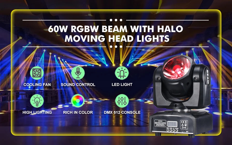 4-Packs 60W LED Beam Moving Head – LED Licht Effect – DJ Verlichting – Podium Spot – DMX Lamp – Compact Formaat – 540° Pan & 180° Tilt