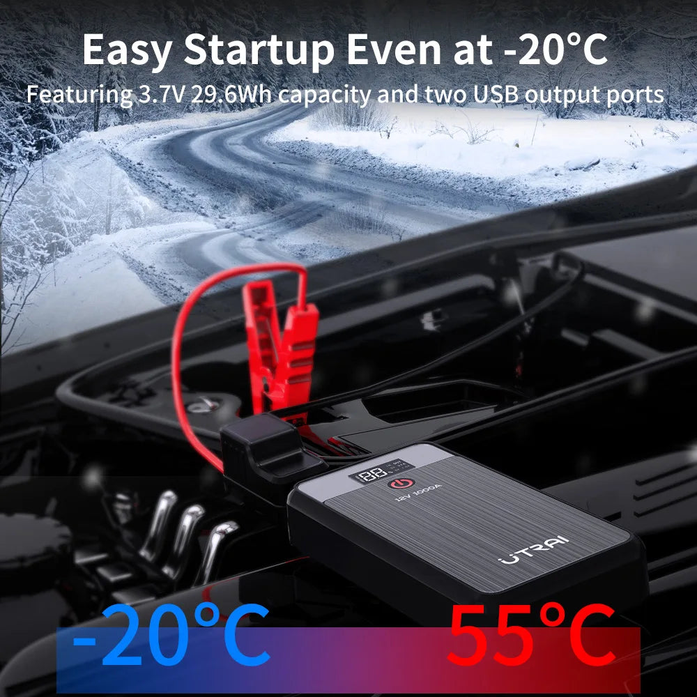 Utrai - JS-Air - Car Jumpstarter - Jumper Cables - Jump Starter - 1000A - 12V - Jumpstarters - Powerbank 8000mAh - Black