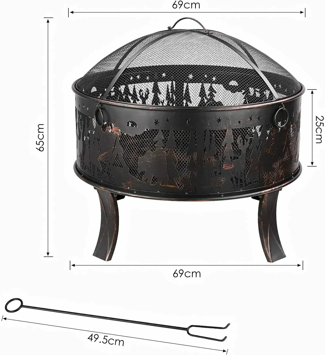 BBQ - BBQ Houtskool - Barbecue - Grill met Vuurkorf - 69x69x65 cm – 27" Buitenhaard - voor Verwarming en Barbecue – Zwart