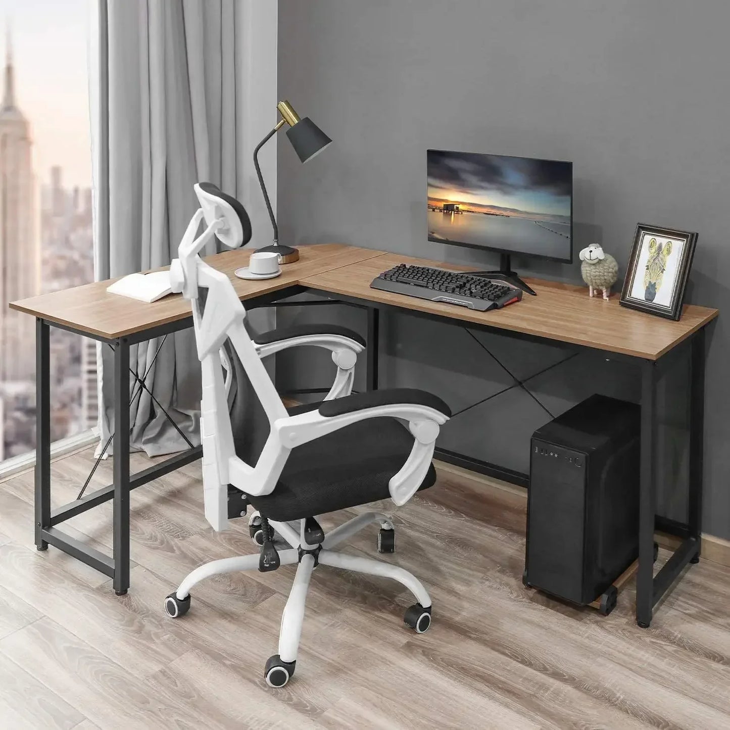Hoekbureau – L-vormig Bureau – Computerbureau – Werkplek Bureau – Thuiswerk Bureau – Ruim Werkoppervlak 170x60 cm – Stevig MDF Blad Met Metalen Frame - Natuurlijk hout - QUORE