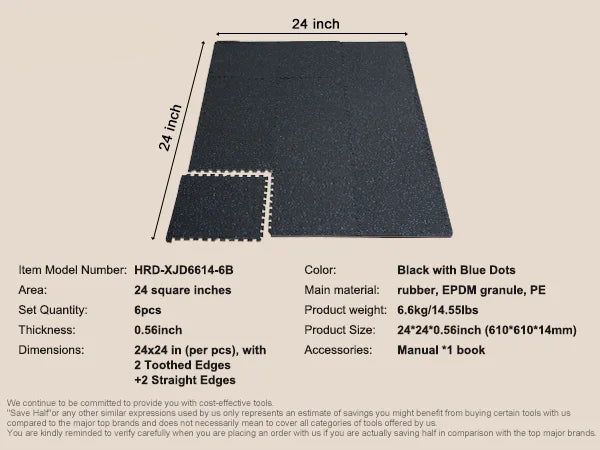 Rubber Tiles - Puzzle Mat - Play Mat - EVA Foam Play Mat - 0.56 Inch - With EVA Foam Thick Floor Mats - Interlocking Puzzle for Home Gym - Blue 24m²