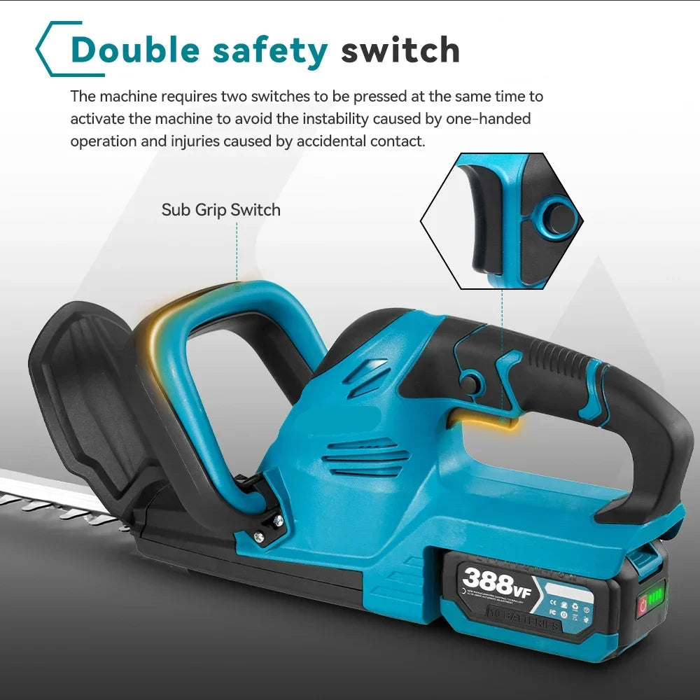 Heggenschaar - Elektrische - Snoerloos - Struiktrimmer - Grasmaaier - 2000W - 15000 RPM - met 18V-21V Batterij - voor het Snijden - Trimmen - Snoeien van Struiken - Blauw