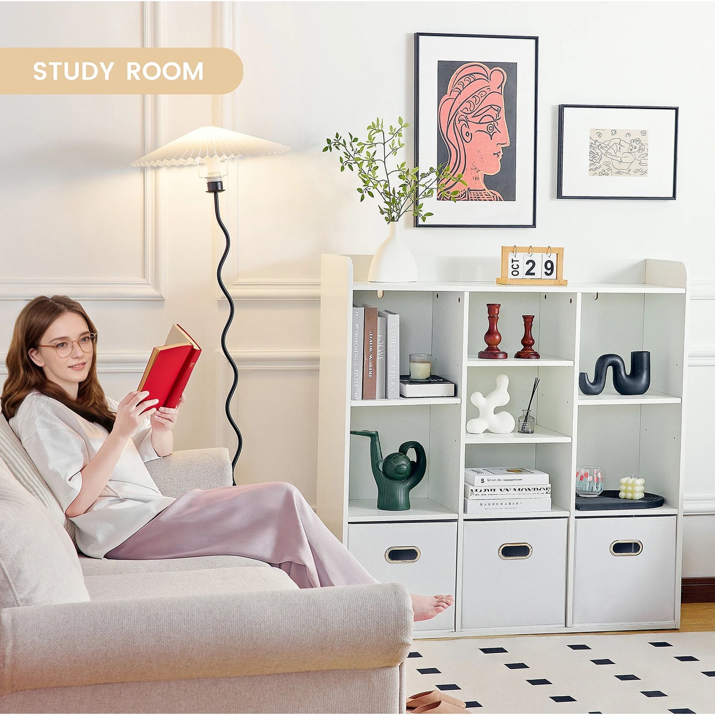 Houten Kubusopberger – Kubusboekenkast – Opbergkast – Houten Kast – Opbergbox – 7 Ruime Vakken – Verstelbare Plank - Wit