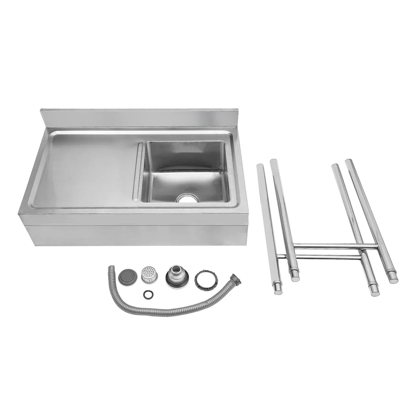 Verstelbare Spoelbak Keuken – Vrijstaande Spoelbak – RVS Spoelbak – Enkele Kom Spoelbak – Keukenzwem – Roestvrij Staal – Verstelbare Poten – Antislipvoetjes – 100x50x80 cm