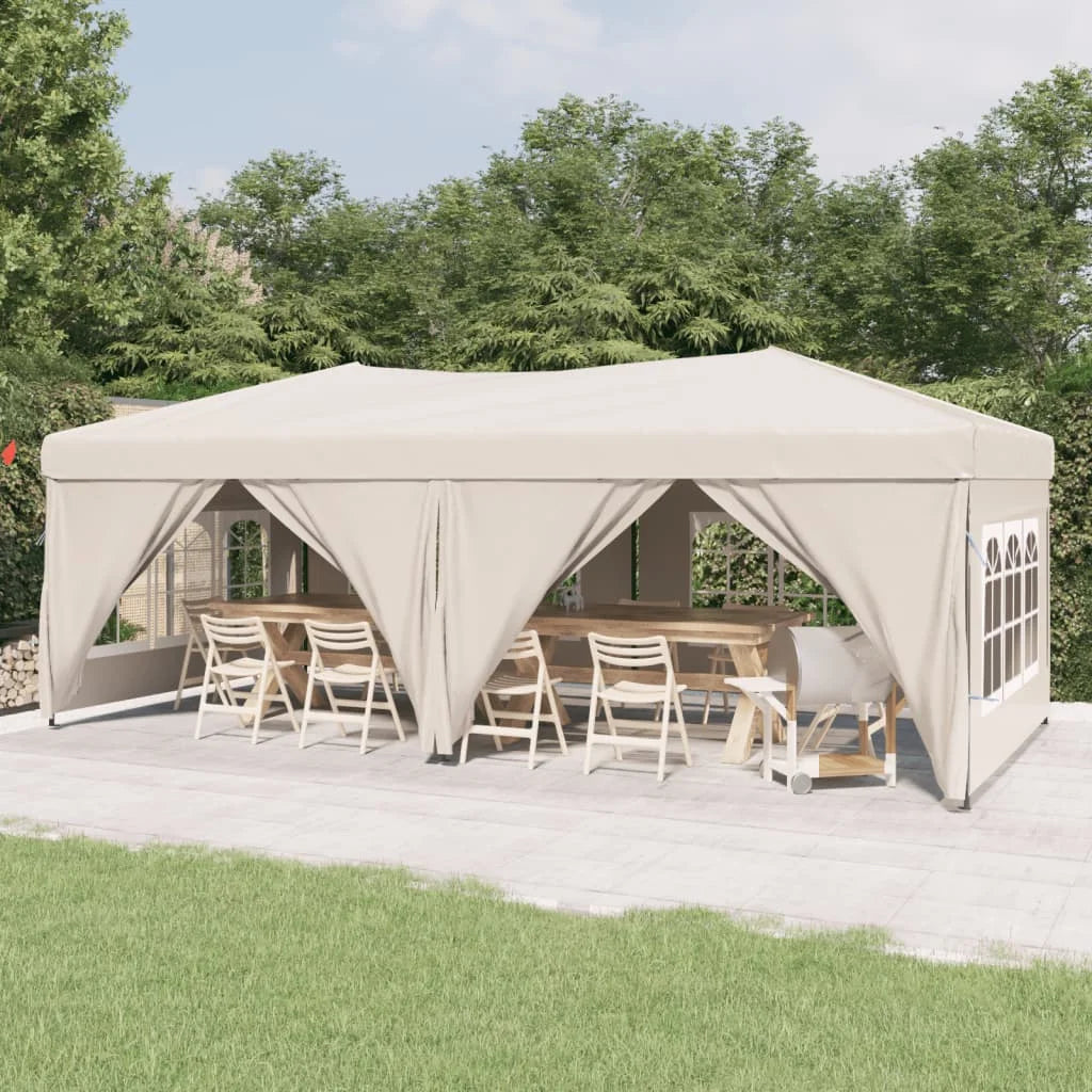 Tuinpaviljoen – Partytent – Draagbare Koepeltent – Opvouwbare Wandtent – Tuinkamer – UV Bescherming – 210D Oxford Stof – Stalen Frame - 3 x 6 m - Beige