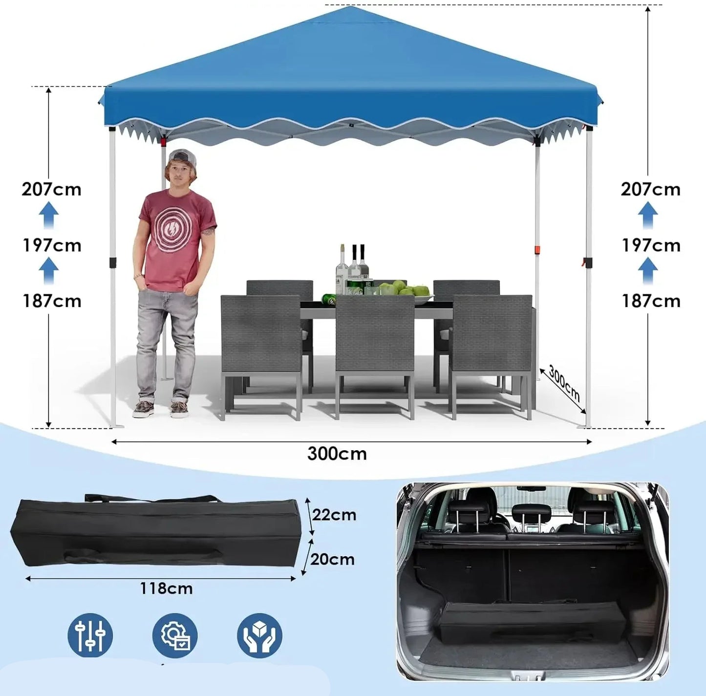 Tuinpaviljoen - Partytent - Partytenten - Paviljoen - Easy up Partytent - 3x3m - Waterdicht - Pop-up Tent - Opvouwbare - Inclusief 4 Gewichtszandzakken en Draagtas - Zwart