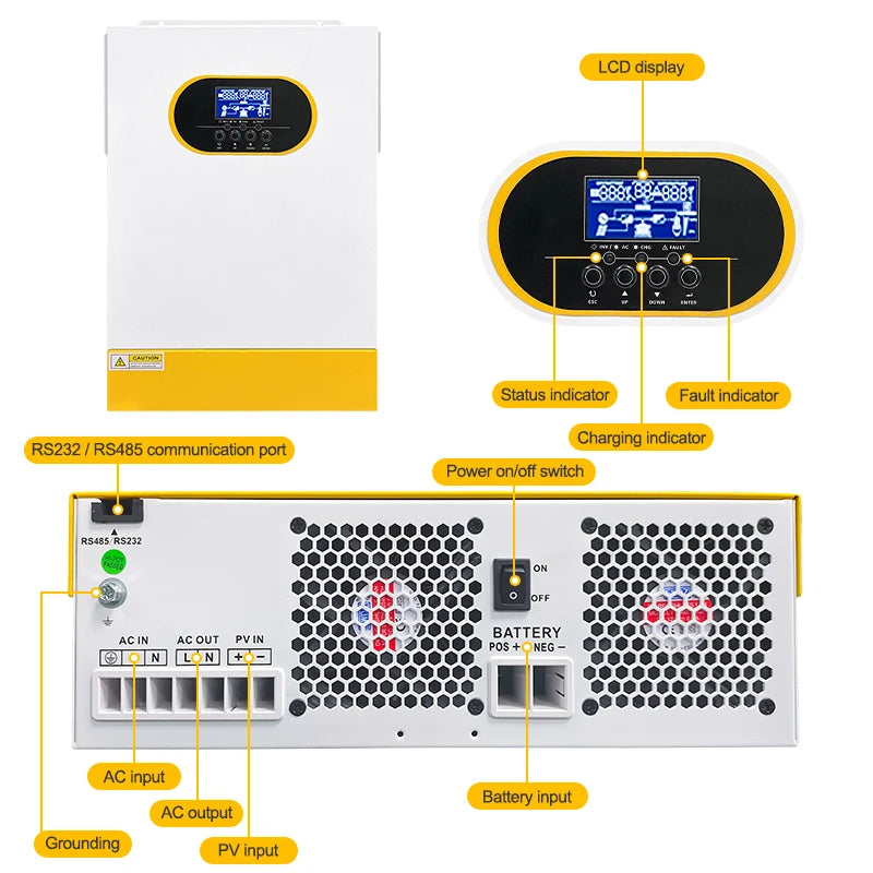 Hybride Zonne-Omvormer – Solar Omvormer – Zonnestroomomvormer – Netgekoppelde Inverter – Off-Grid Omvormer – 11 KW Vermogen – Mppt Laadregelaar & WiFi Monitoring