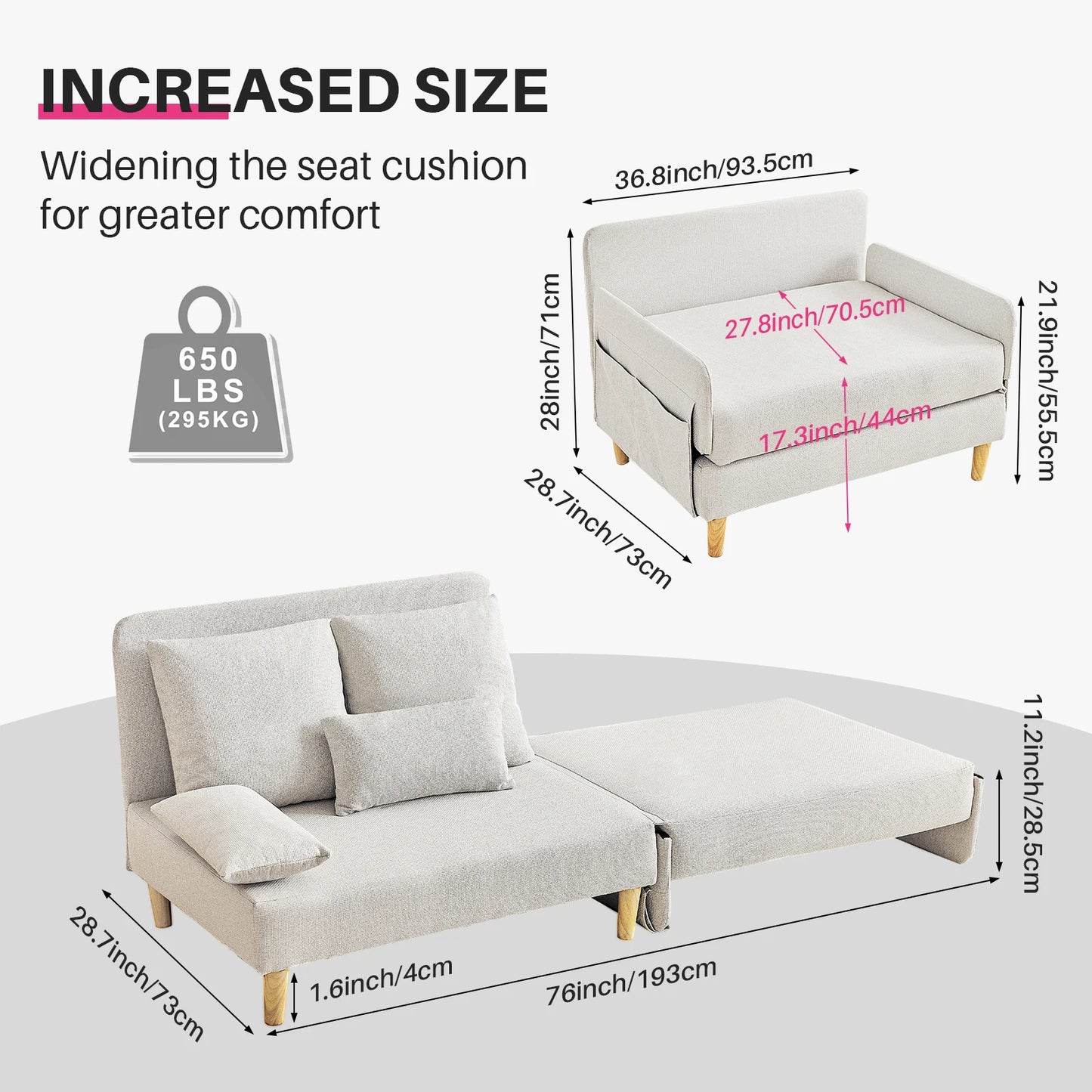 Slaapbank – Bedbank – Ligbank – Zetelbed – Compact Ontwerp – Stevig Houten Frame – Comfortabel Schuimkussen - Grijs - QUORE