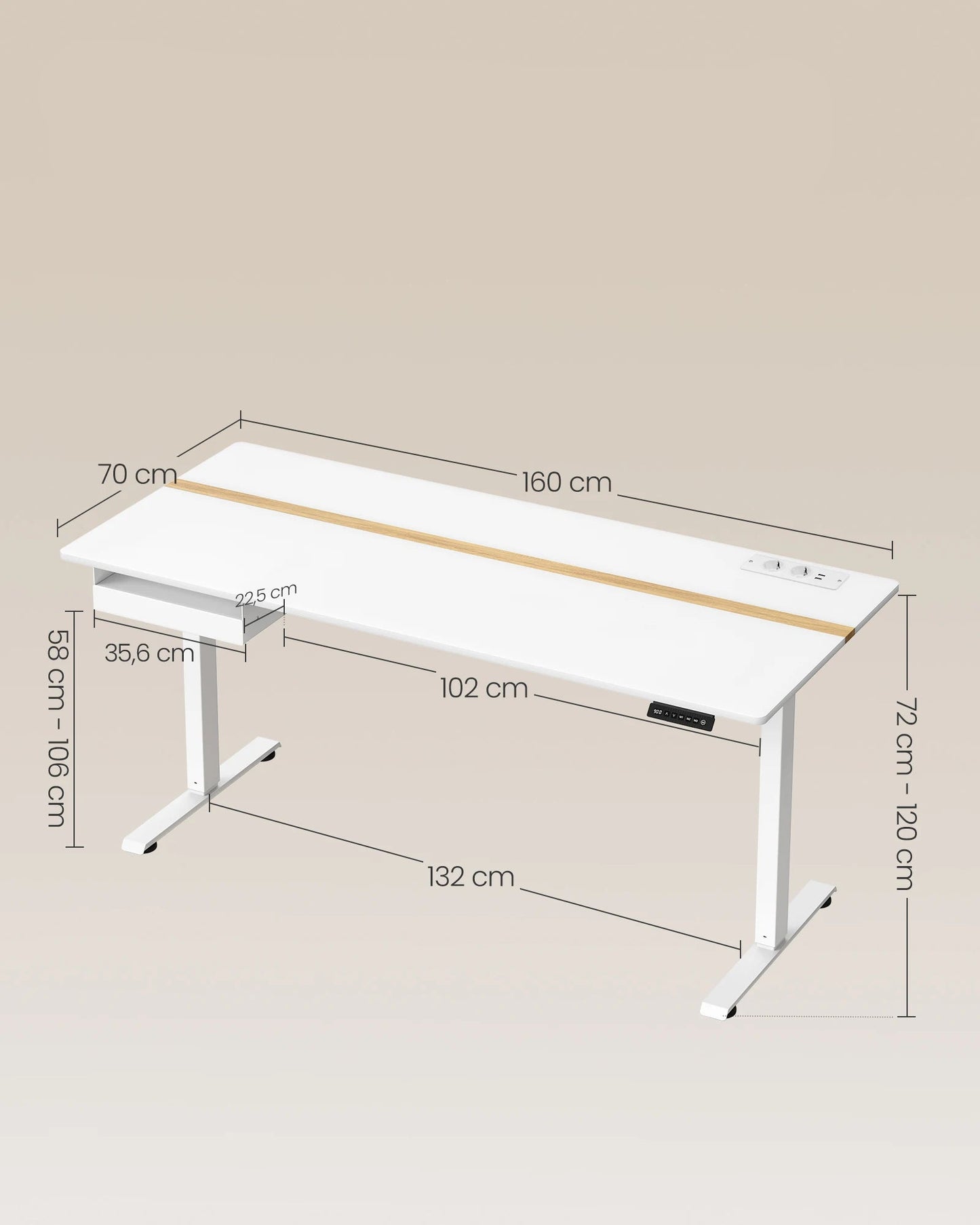 Verstelbaar Bureau – Zit Sta Bureau – Hoogte Verstelbaar – Ergonomisch Bureau – Met Geheugenfunctie – Ingebouwde USB Poorten