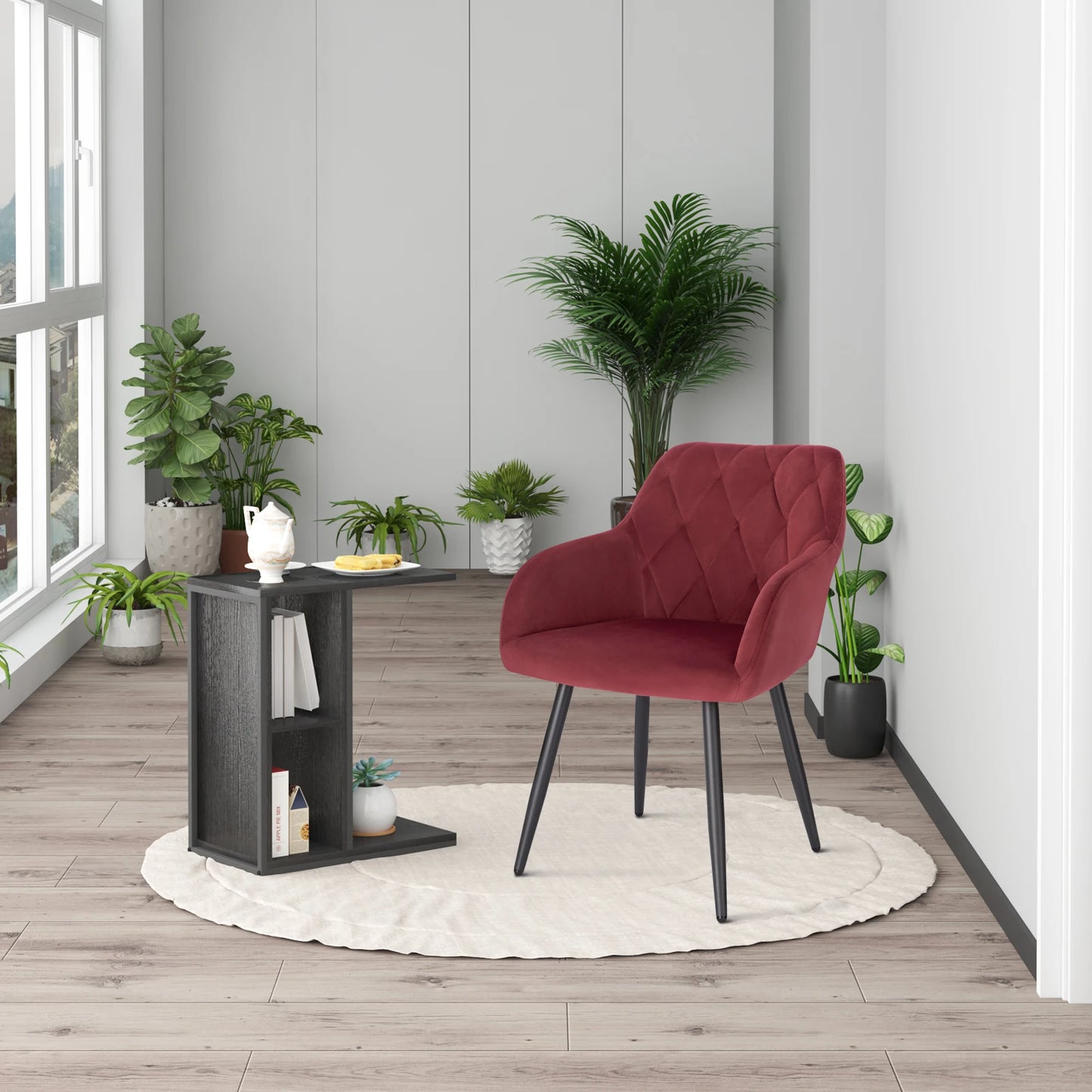 Eetkamerstoel – Bureaustoel – Stoel Met Armleuning – Scandinavische Stoel – Metalen Poten – Velvet Bekleding – Ergonomisch Design - Rode Wijn - QUORE