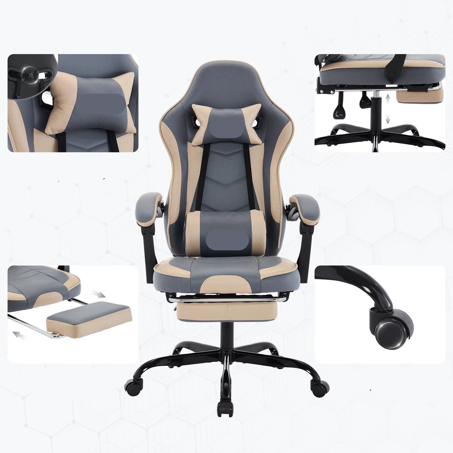 Gaming Stoel - Gamestoel - Bureaustoel - Computerstoel - Ergonomische Gaming Chair - PU Lederen Bureaustoel met Hoofdsteun & Lendensteun - voor Werk of Gamen - Geel