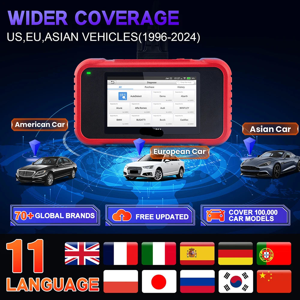 OBD2 Scanner - OBD - Uitleesapparatuur Auto - Diagnosecomputer - Storing Verwijderen - Auto Accessoires - Auto Uitlezen - 12 Reset Services - Systeem Scanner - 5" Touchscreen