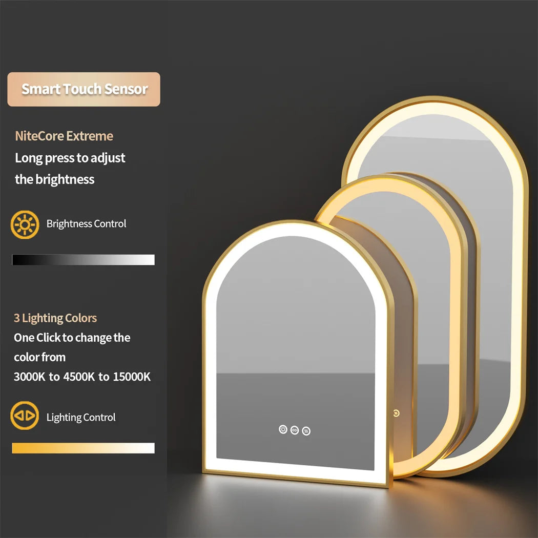 LED Badkamerspiegel – Badkamerspiegel Met Led – Spiegel Met Verlichting – Boogvormige Spiegel – Aluminium Frame – Anti-Condens Functie – Drie Lichtkleuren - 90x60 cm - QUORE