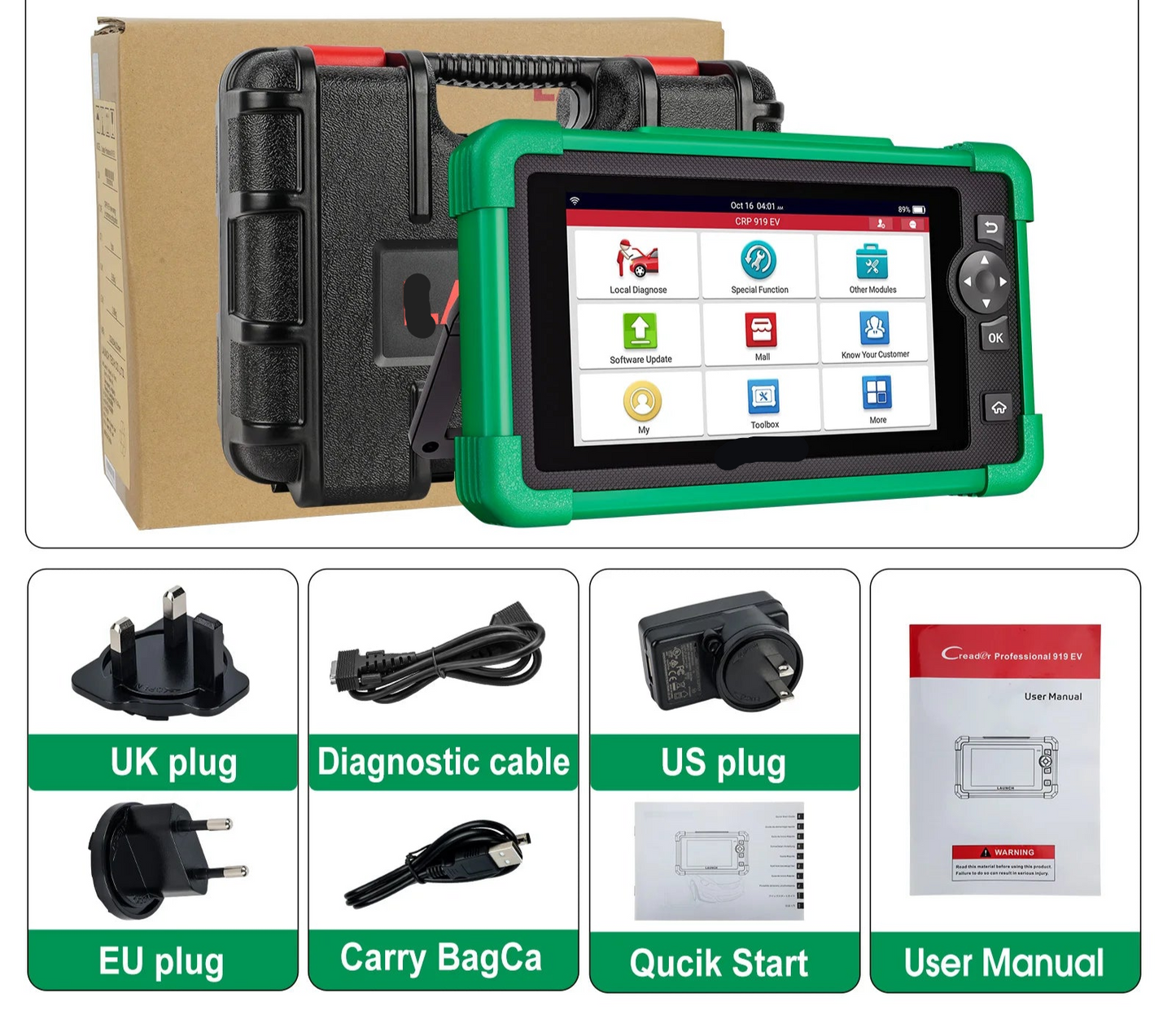 CRP919 EV Autodiagnose Scanner – OBD2 Diagnose Tool – Auto Scanner – Elektrische Auto Scanner – Hybride Auto Scanner – 7 Inch Touchscreen – 43+ Resetfuncties