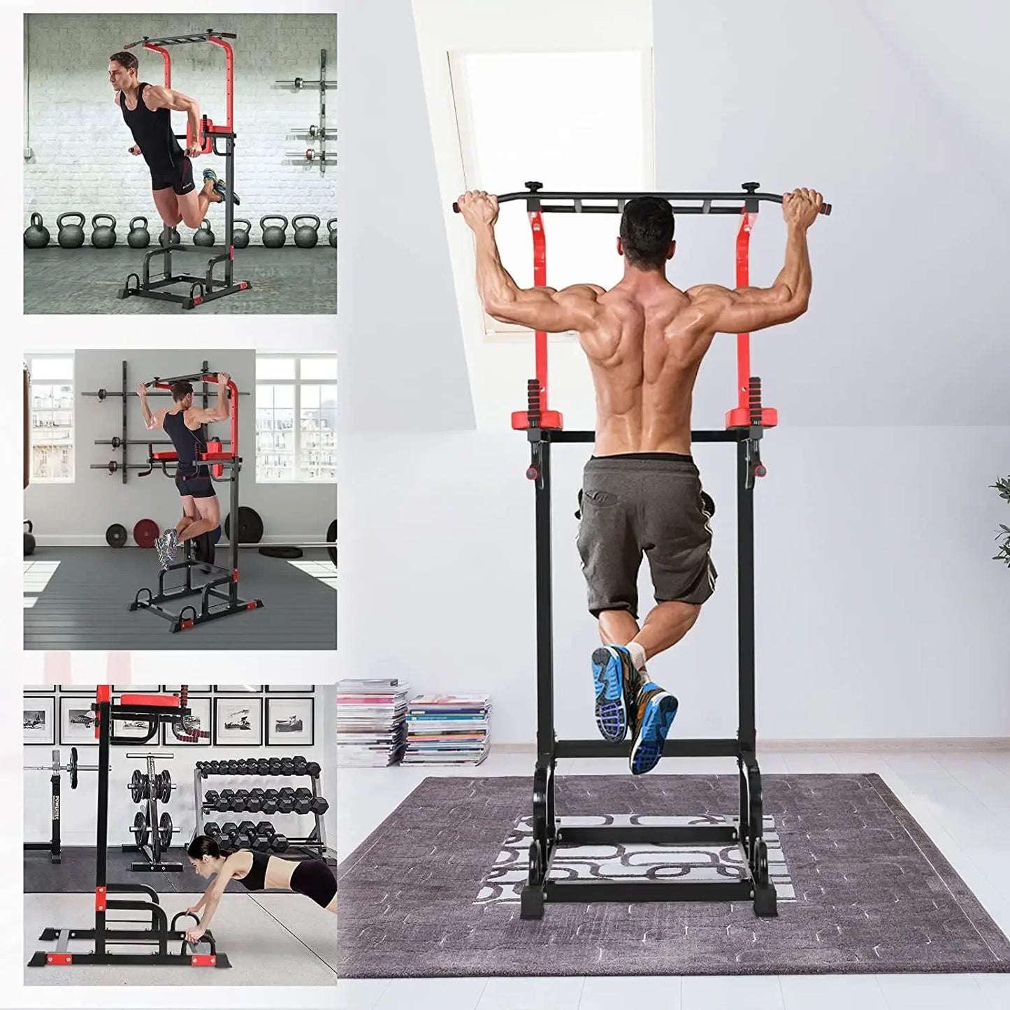 Power Tower Pull Up Bar Strength Bodybuilding Standing 200kg Workout Equipments Ultra-functional Dip Station Home Fitness - QUORE