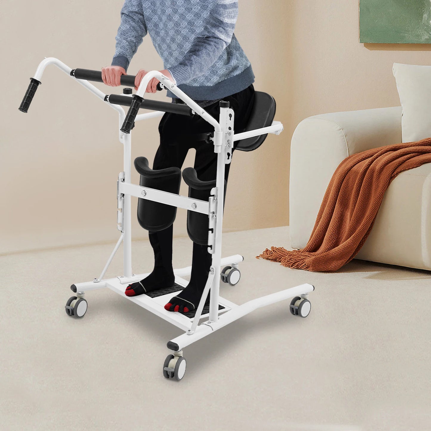 Sta-op Hulpmiddel – Sta-op Lift – Overplaatsingslift – Opstandhulp – Transferlift – Zitting en Kniestunen Verstelbaar – Max Draagkracht 120 kg – Carbonstaal Zwart - QUORE