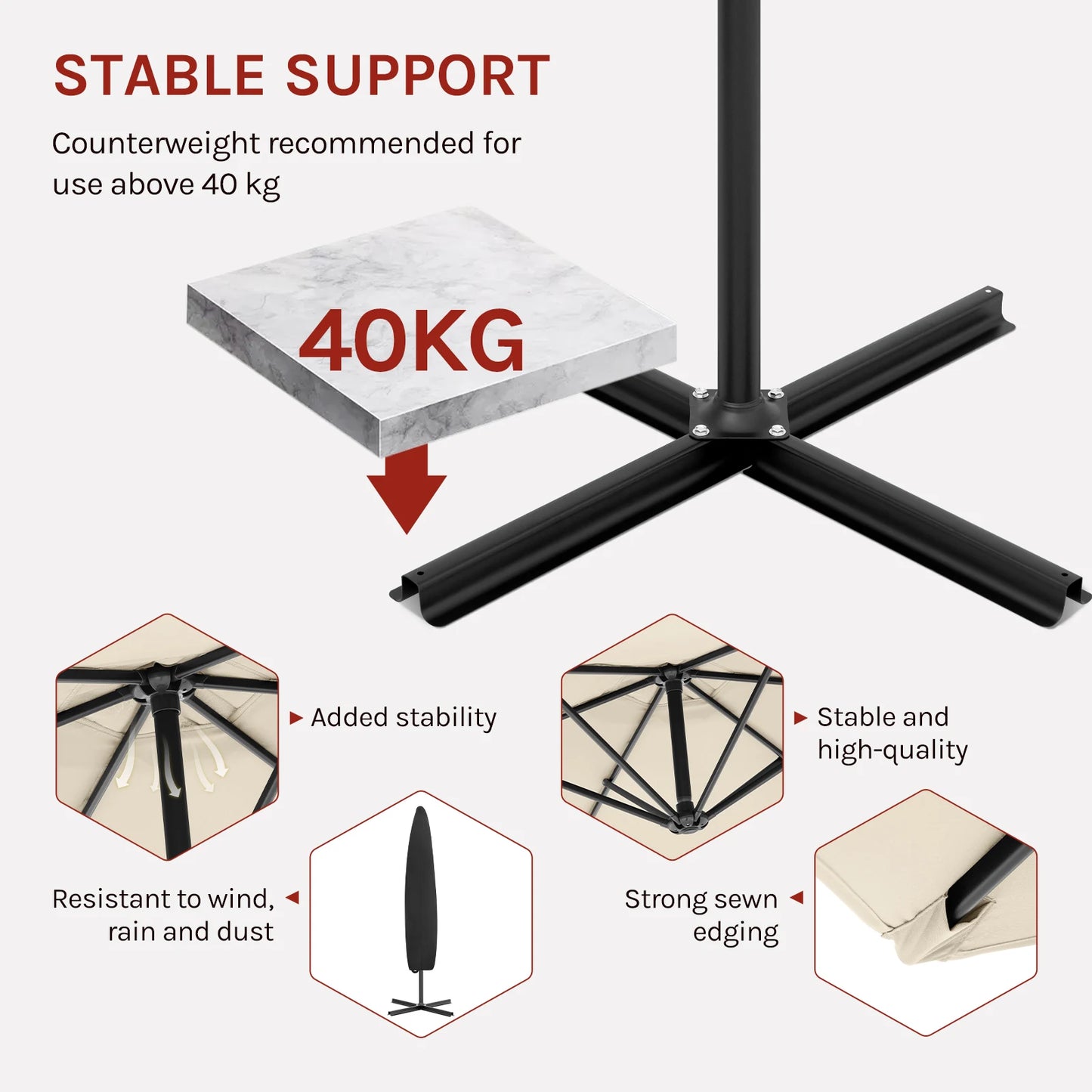 Parasol - Zweefparasols - Tuinparasol - Balkonparasol - Recht Kantelbaar - UV-bestendig - Duurzaam - Waterdicht - voor Buiten - Tuin - Terrastafel - Rond - Polyester -310 x 310 cm - Beige - QUORE