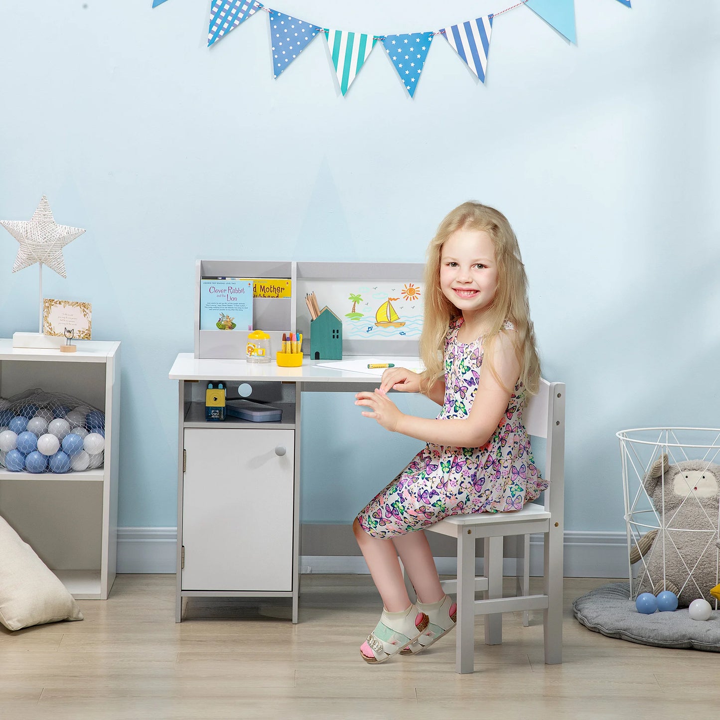 Kinderbureau – Kinderbureau Set – Kindertafel – Schrijftafel – Bureau Met Stoel – Whiteboard Werkblad – Afgeronde Hoeken Veilig Design
