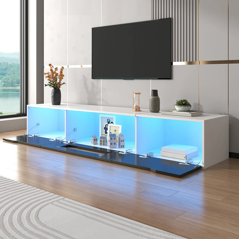 tv-meubel – tv-kast – televisie meubel – media kast – dressoir – hoogglans zwart – 180 cm breed – geïntegreerde LED-lichtstrip