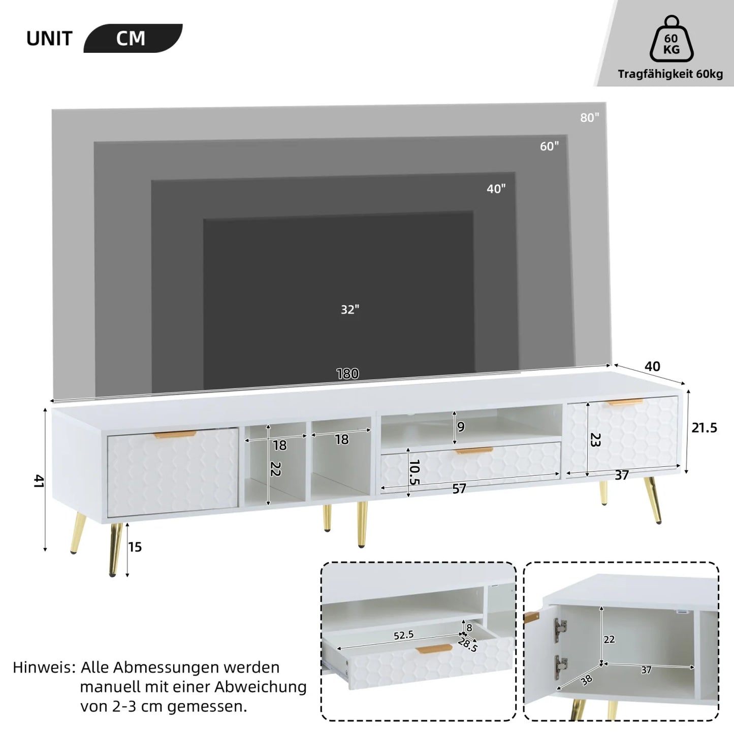 TV-meubel – Tv-kast – Entertainmentmeubel – Lowboard – Tv-standaard – Hoogglans Wit – Grote Opbergruimte – Geschikt Voor Televisies Tot 80 Inch