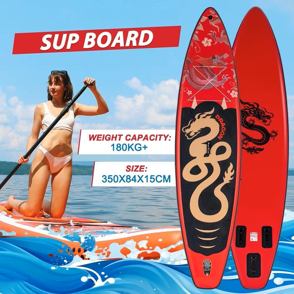 Supboard - Paddle Board - Peddelplank - Surfplank - Opblaasbaar - Inc. Peddel - 3 x Vin - Leash - Riem - Handpomp - Rugzak - Waterdichte Telefoonhoes - 350 x 84 x 15 cm - Rood & Zwart