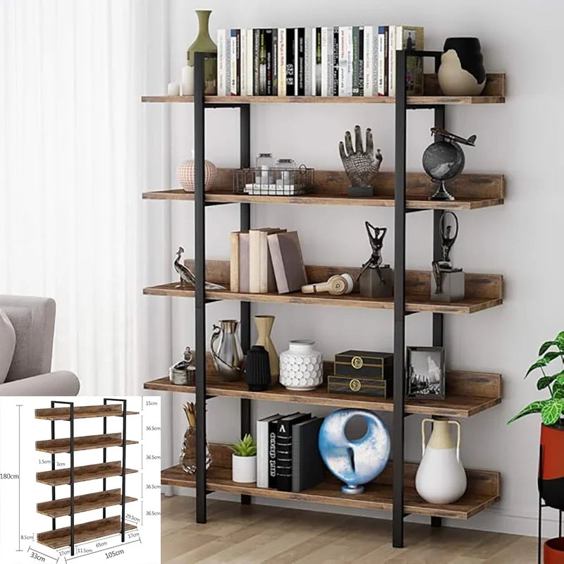 Boekenplank – Boekenkast – Etagère – Wandplank – Industrieel Rek – Ronde Afwisselende Planken – 160 cm Hoog – Hout en Metaal