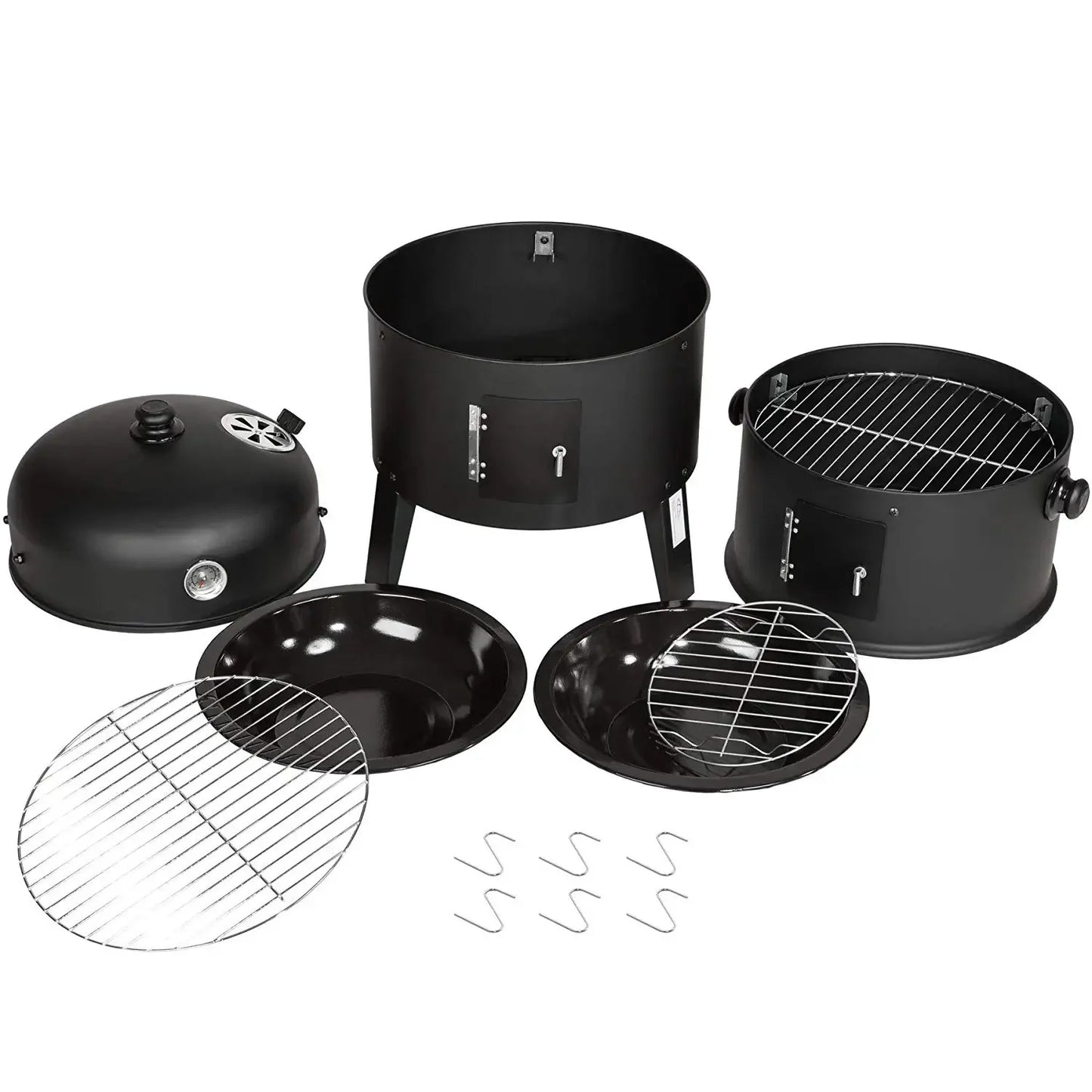 BBQ - BBQ Houtskool - Smoker - 3-in-1 - Ø45cm - Verticale - Barbecue - Rookton met Thermometer en Grillroosters – Outdoor Rookoven Klassiek Model - Ronde