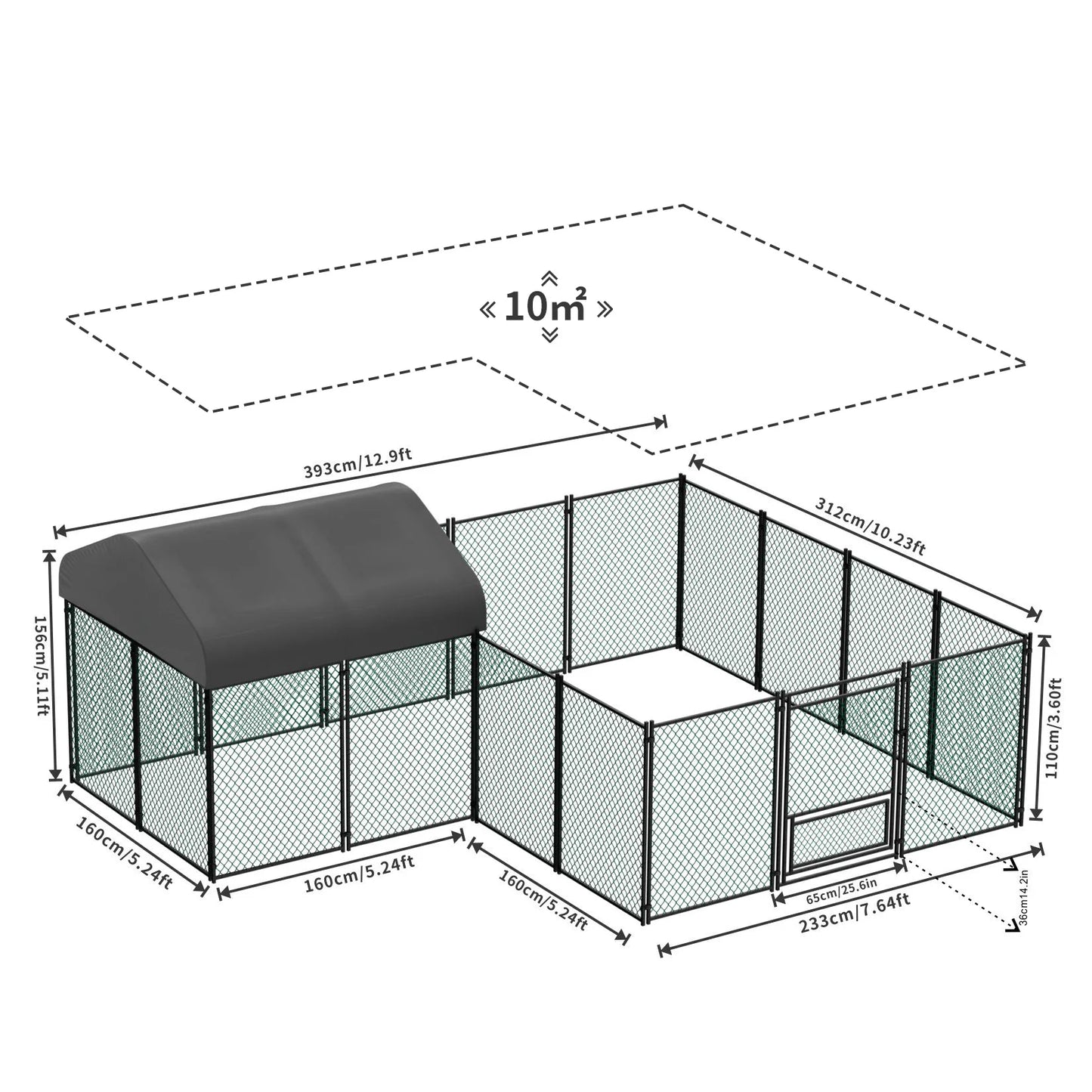 Kippenren – Kippenhok – Pluimvee Ren – Buitenren – Dierenren – Ruim 393x312x156 cm – Stevige IJzeren Constructie