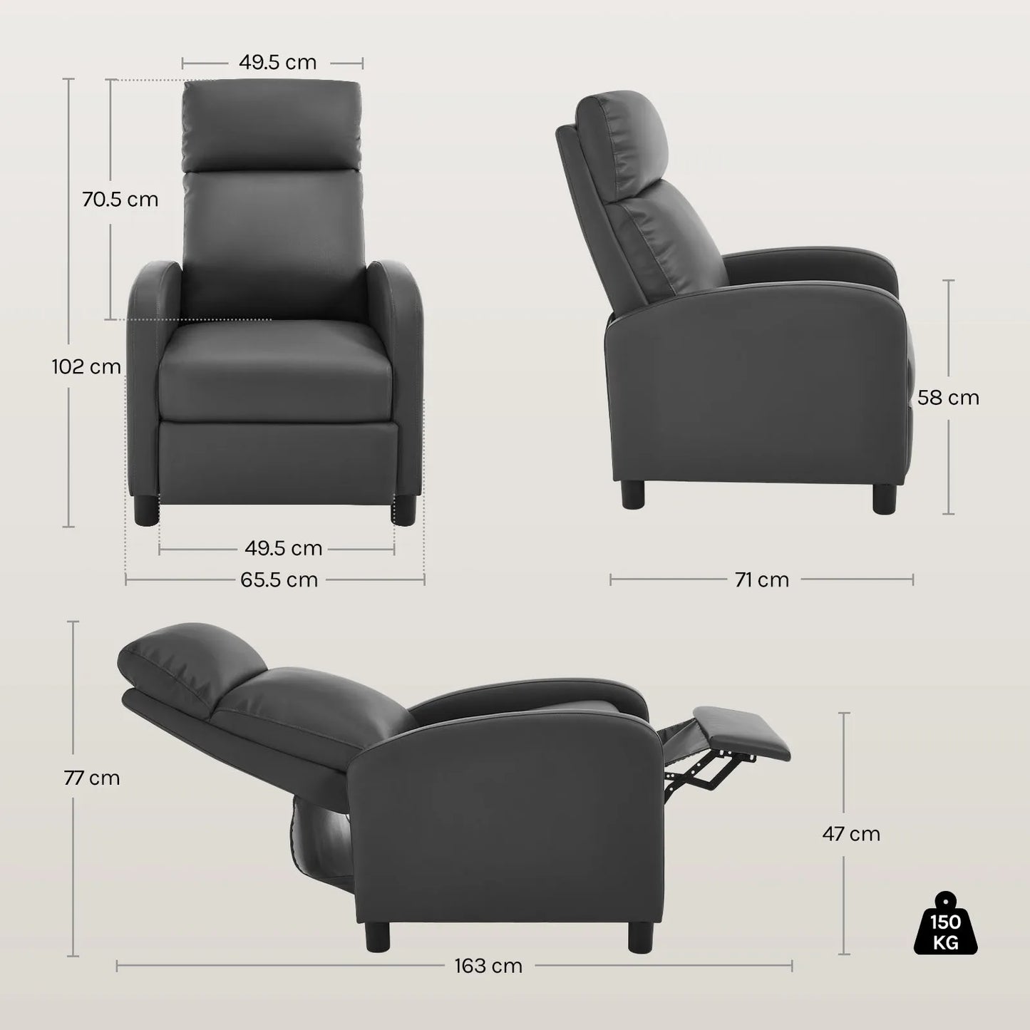 Ergonomische Relaxstoel - Fauteuil - Ligbed - Schommelstoel - Relaxfauteuil - Verstelbare Lounge Chair voor Woonkamer & Slaapkamer - Zwart Leer