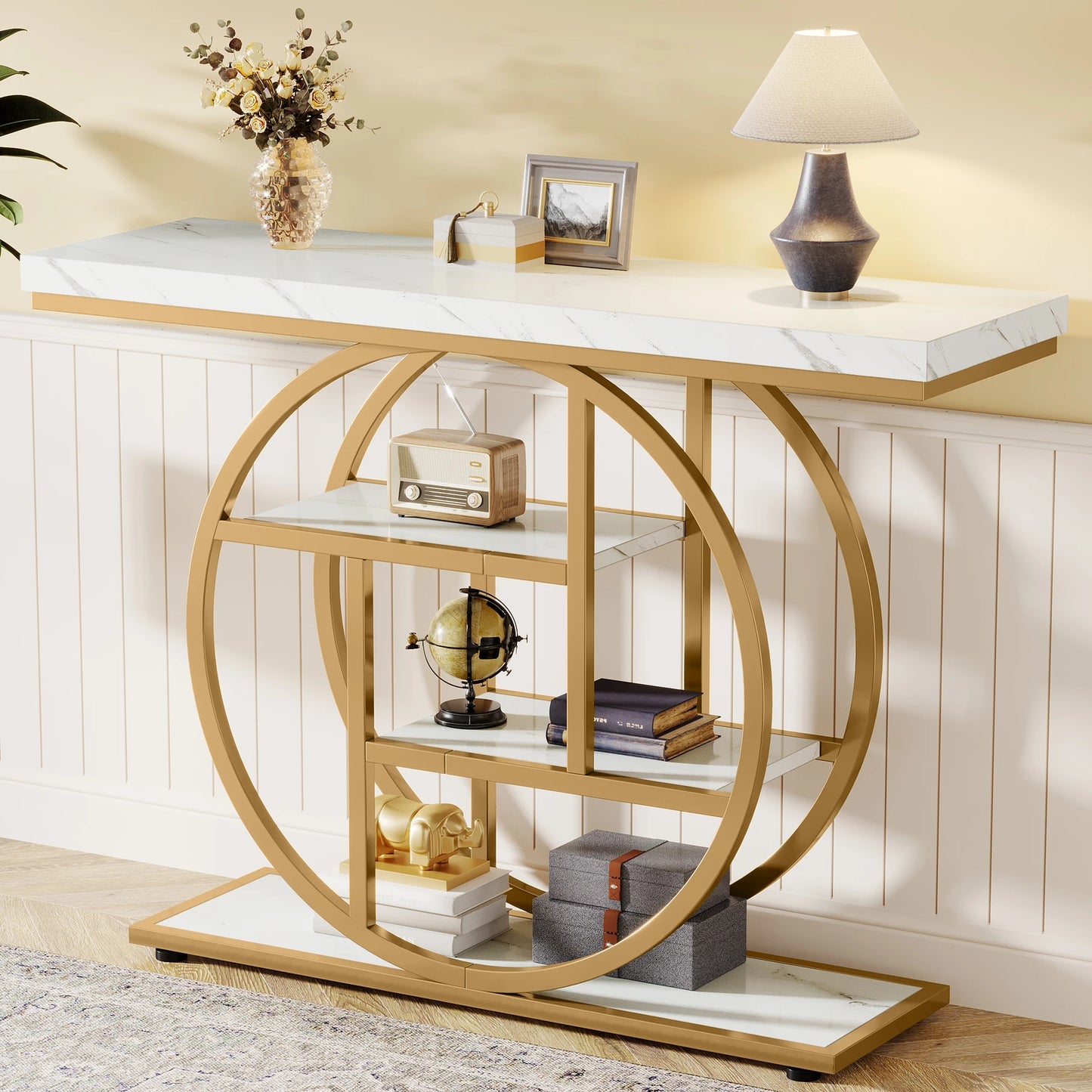 Console Tafel – Haltafel – Sofa Tafel – Entree Tafel – Houten Tafel – Krasbestendig Marmerlook – Verstelbare Pootjes - QUORE